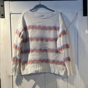 LOFT Women's Pullover Sweater in Cream, Lavender, and Coral Medium